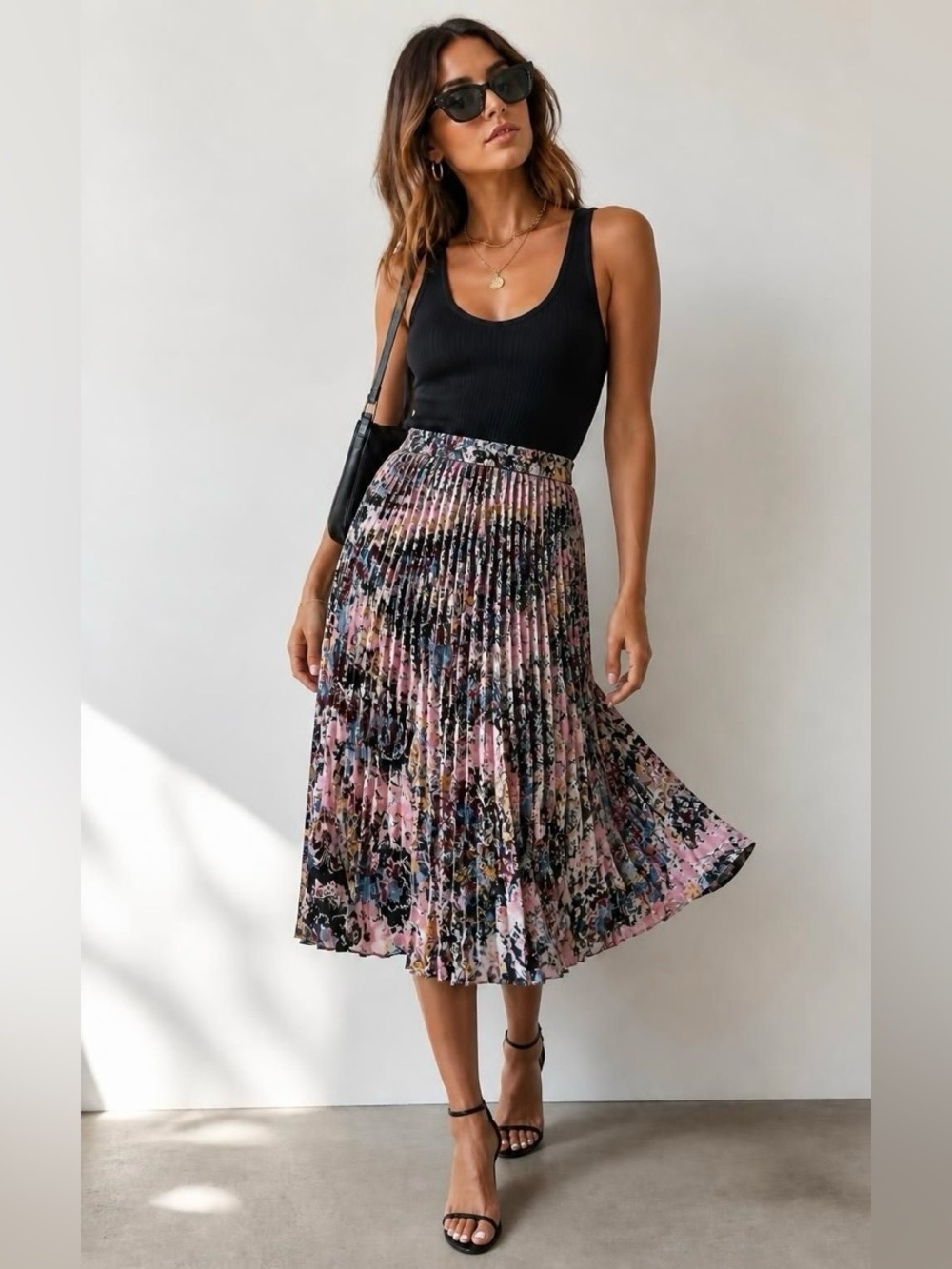 A.L.C. Pink Multi Floral Pleated Midi Skirt